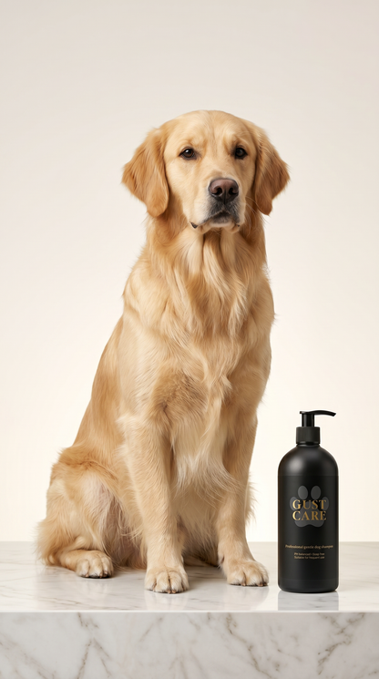 Chien élégant après bain avec shampoing Gust Care