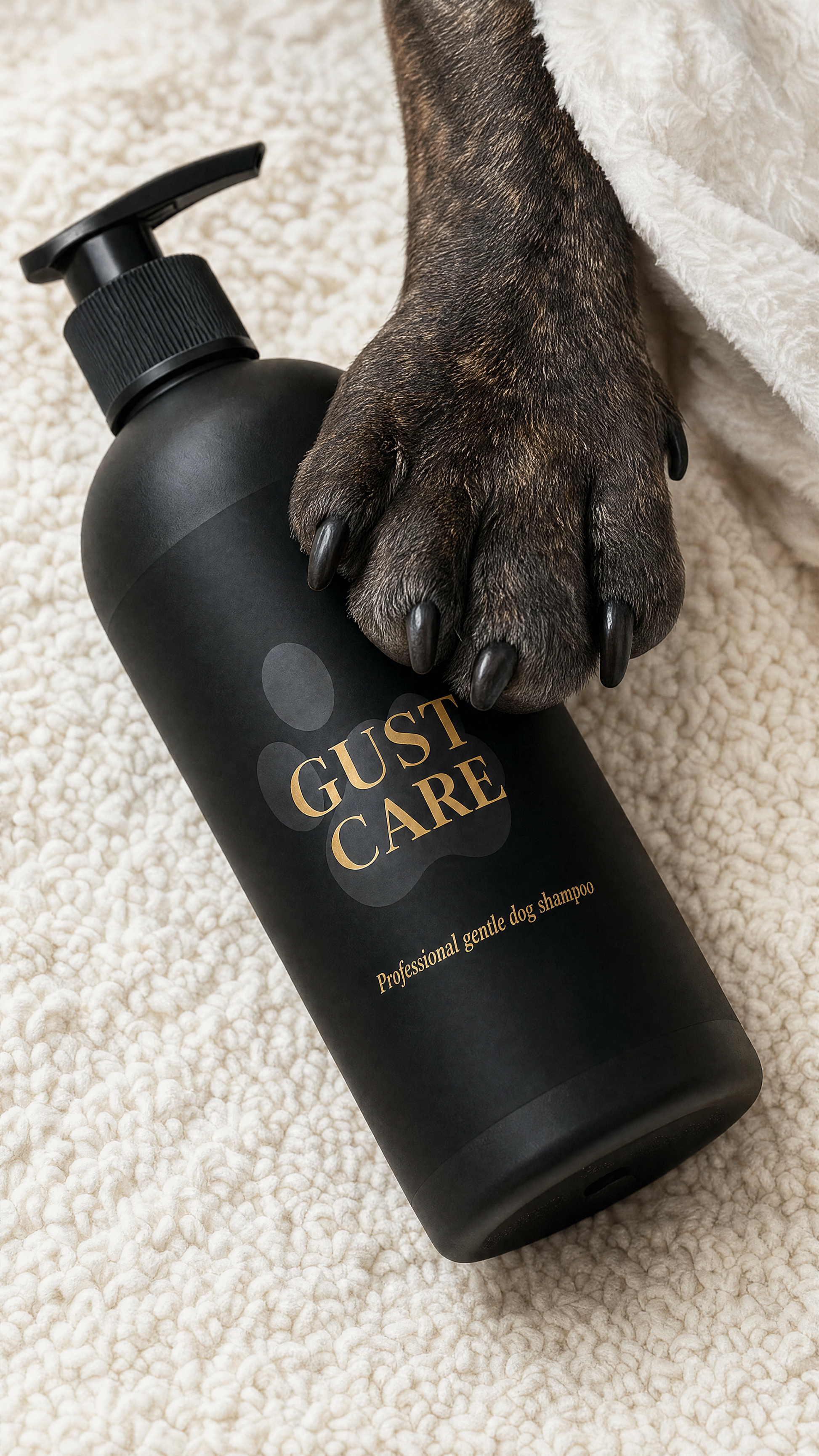 Chien lavé à la maison avec shampoing Gust Care doux
